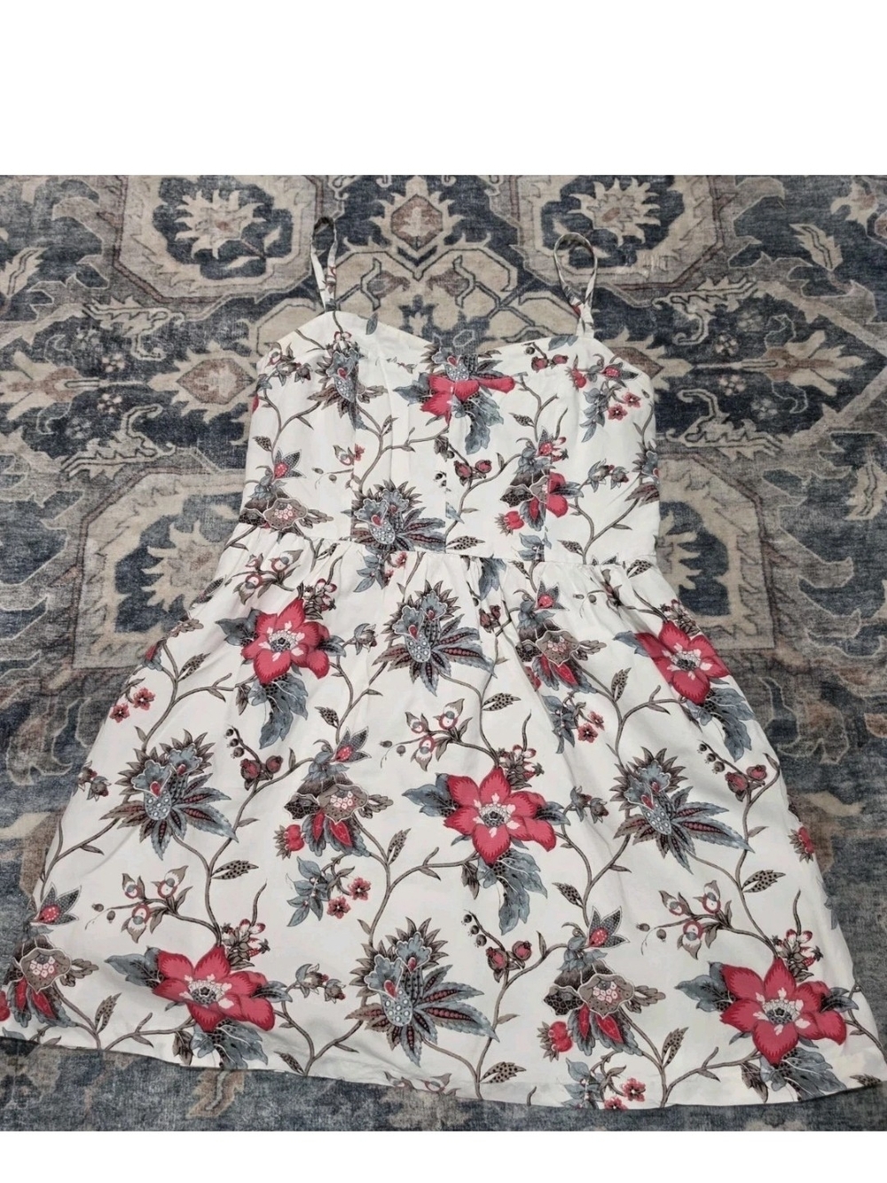 Ann Taylor Loft Womens A Line Dress Floral Linen Blend Spaghetti Strap Size 10